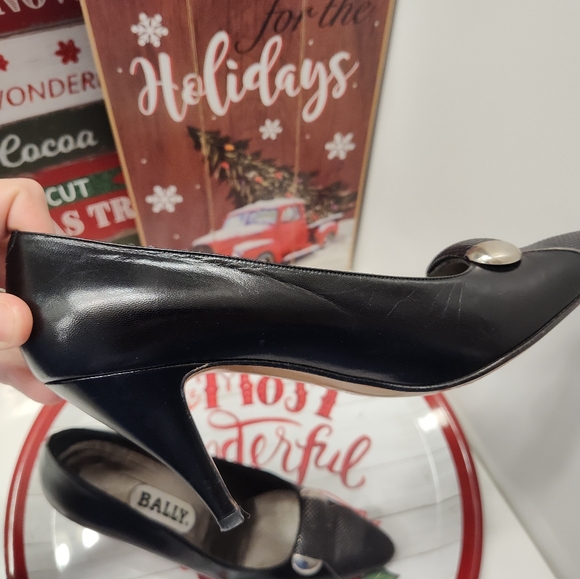 🖤 Vintage 80's Bally Switzerland Lamb Leather Kitten Heel Pumps, Black, 7N - Picture 12 of 16